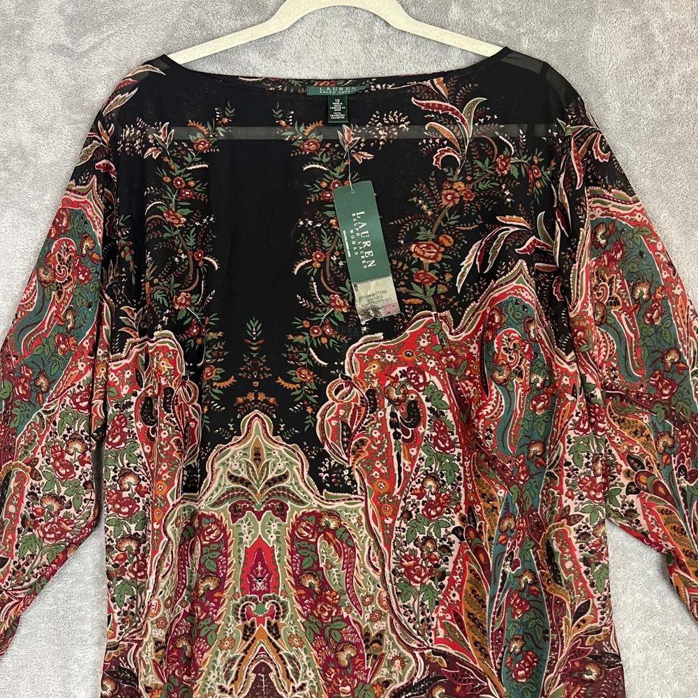 NWT Lauren Ralph Lauren Blouse Womens 1X Boat Neck Paisley Long Sleeve - Picture 2 of 9